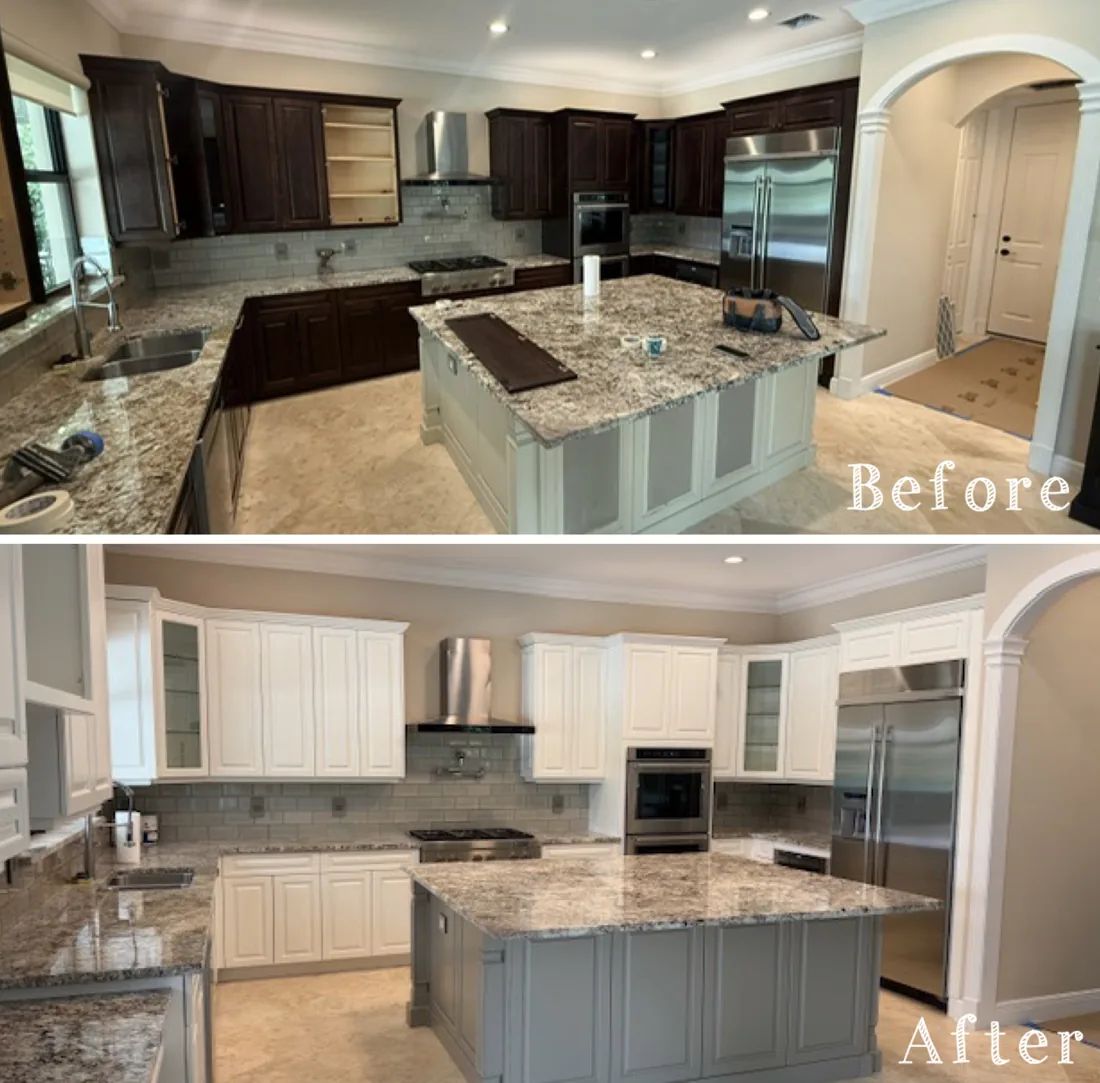 Kitchen cabinets — before and after refinishing