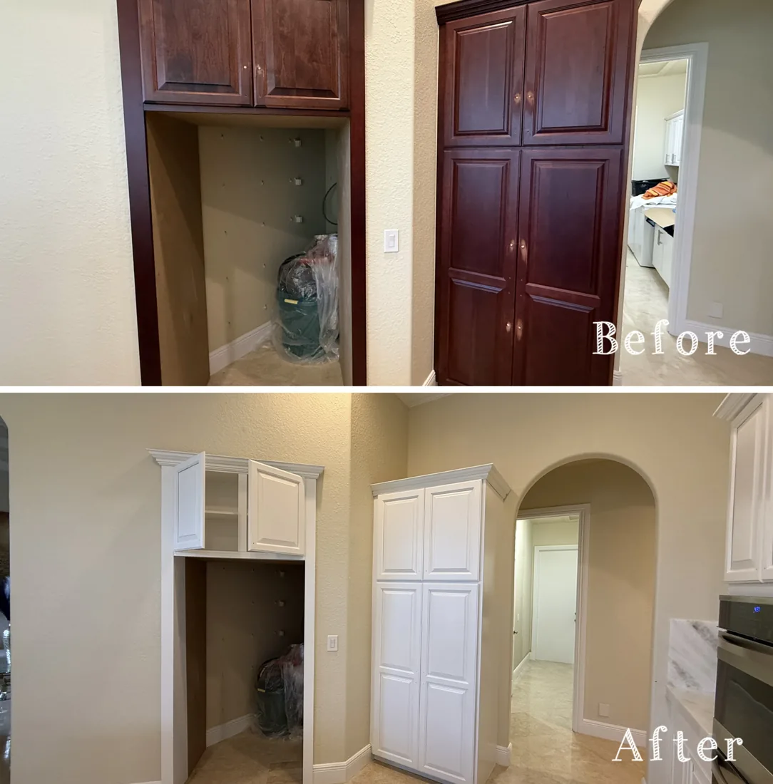 Kitchen cabinets — before and after refinishing