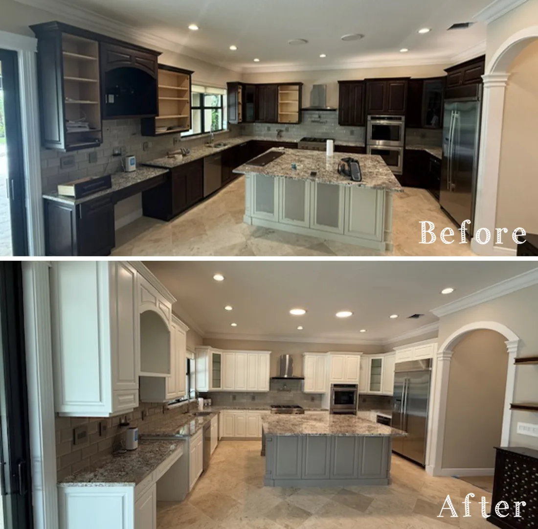 Kitchen cabinets — before and after refinishing