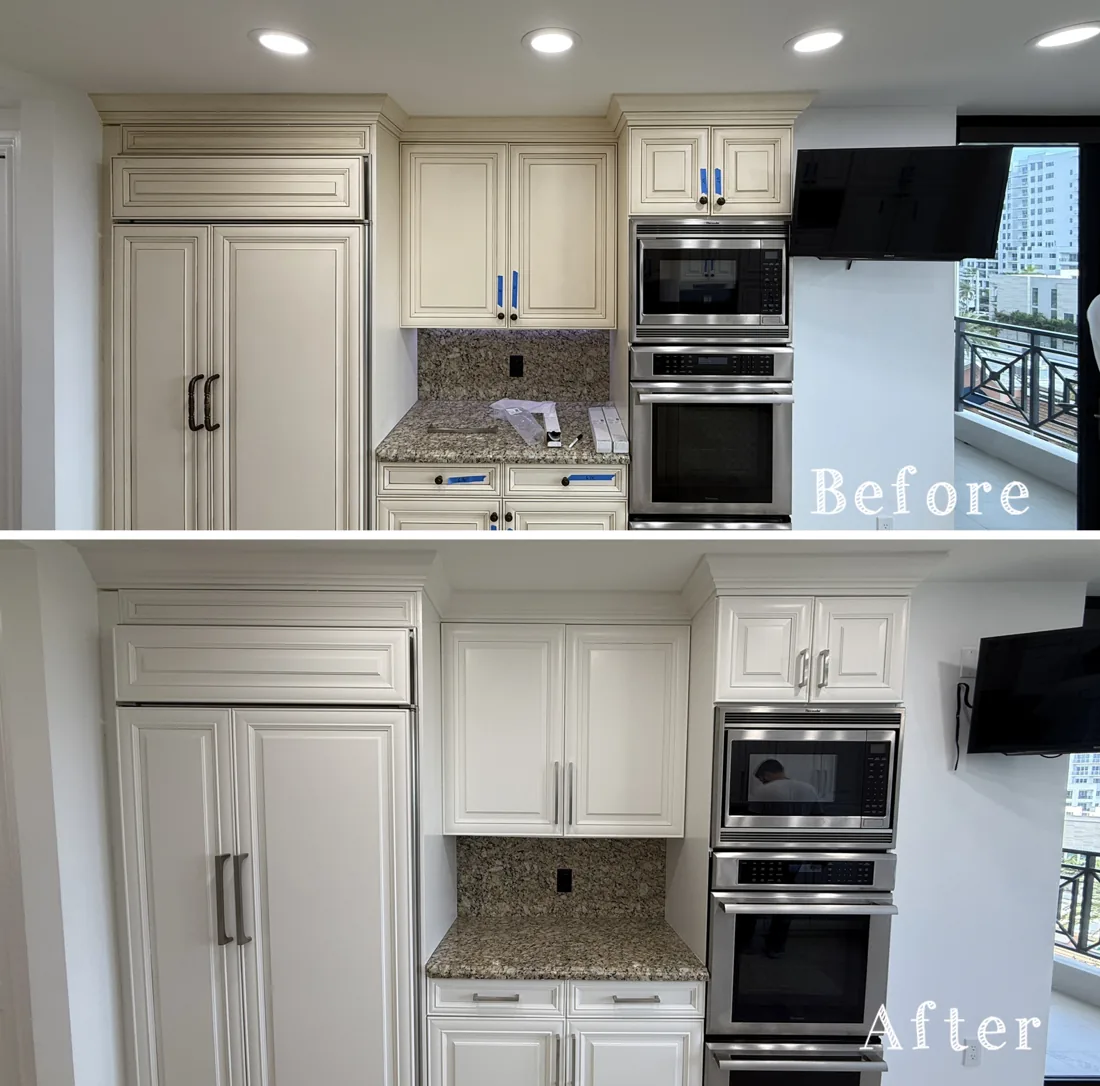 Kitchen cabinets — before and after refinishing