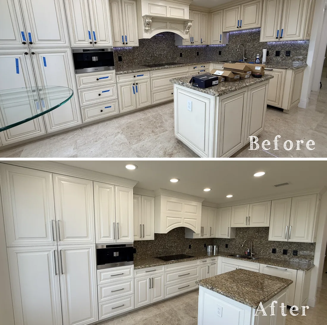Kitchen cabinets — before and after refinishing