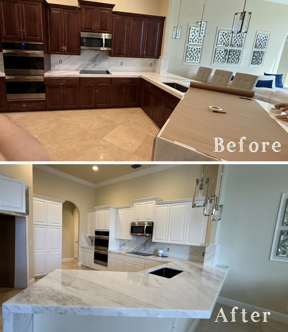 Kitchen & counters — before and after refinishing