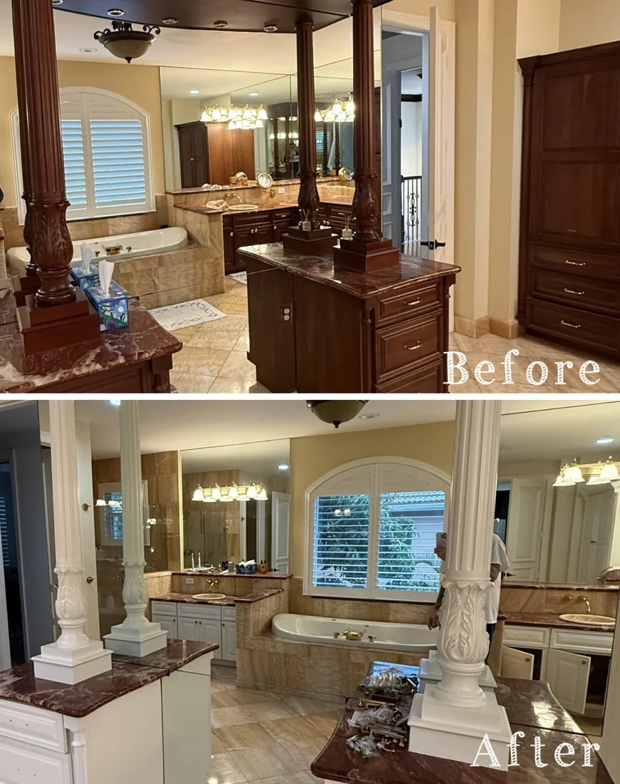Bathroom vanity — before and after refinishing