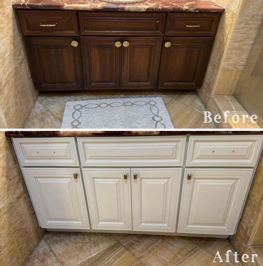 Cabinet refinish — before and after refinishing