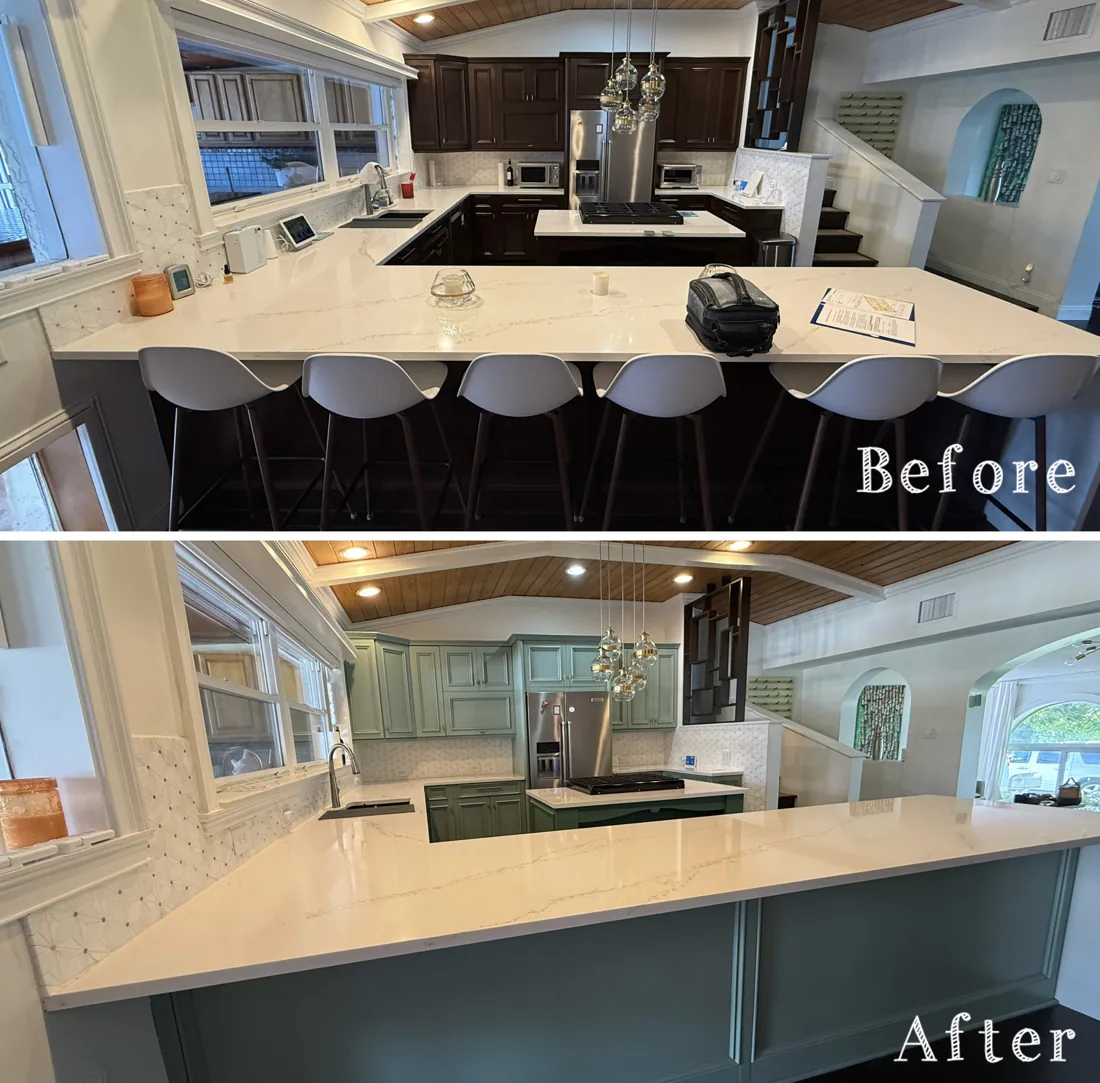 Kitchen cabinets — before and after refinishing