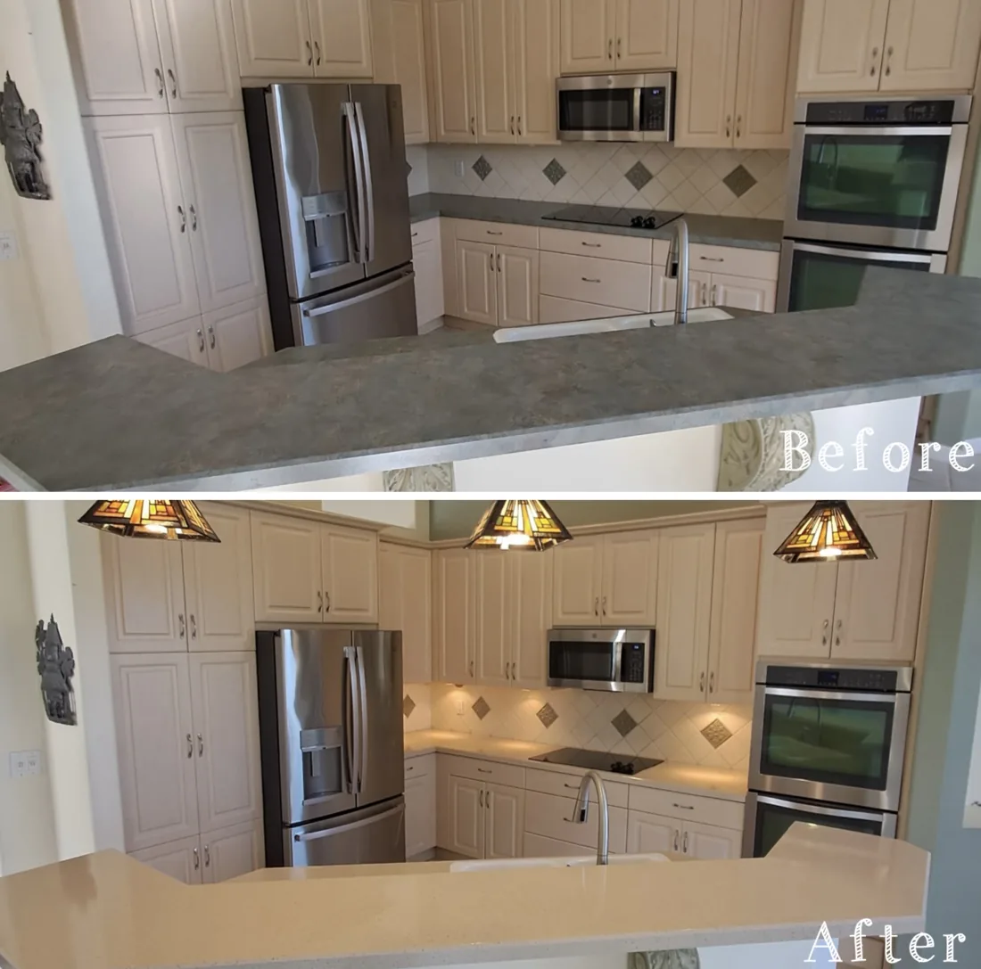 Kitchen cabinets — before and after refinishing