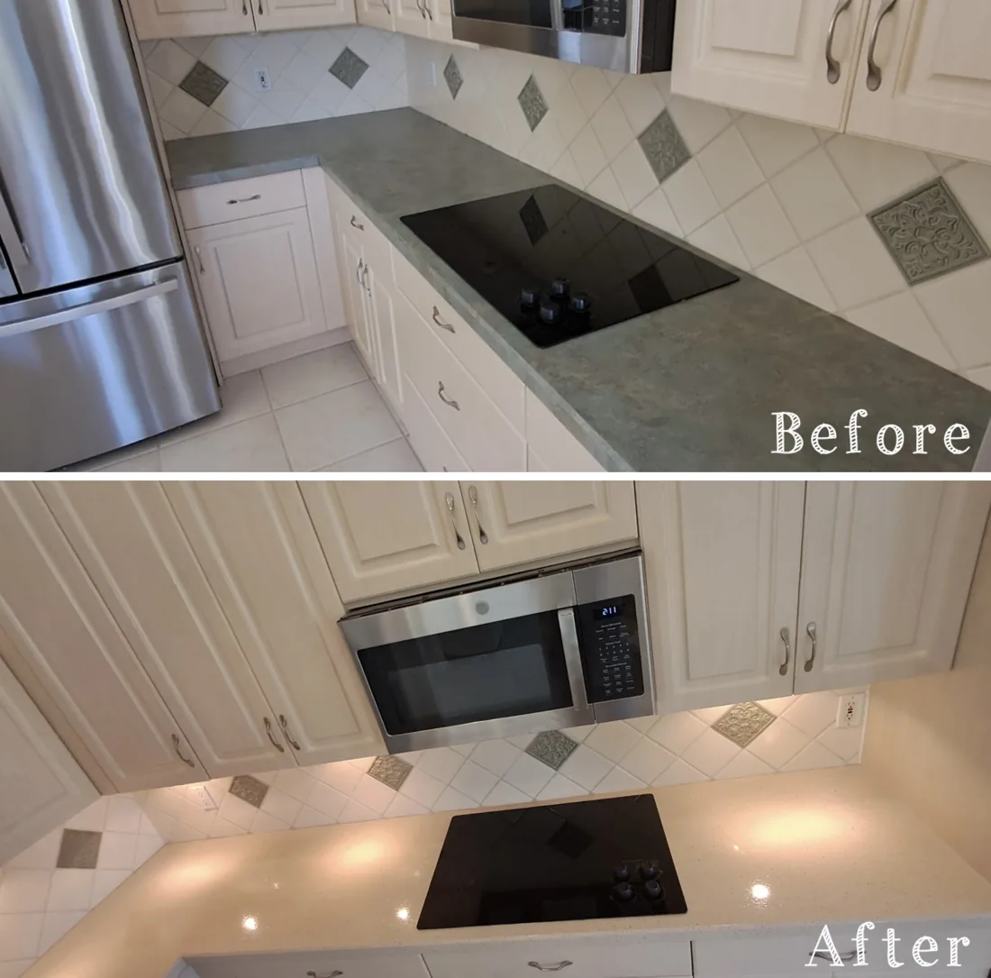 Kitchen cabinets — before and after refinishing