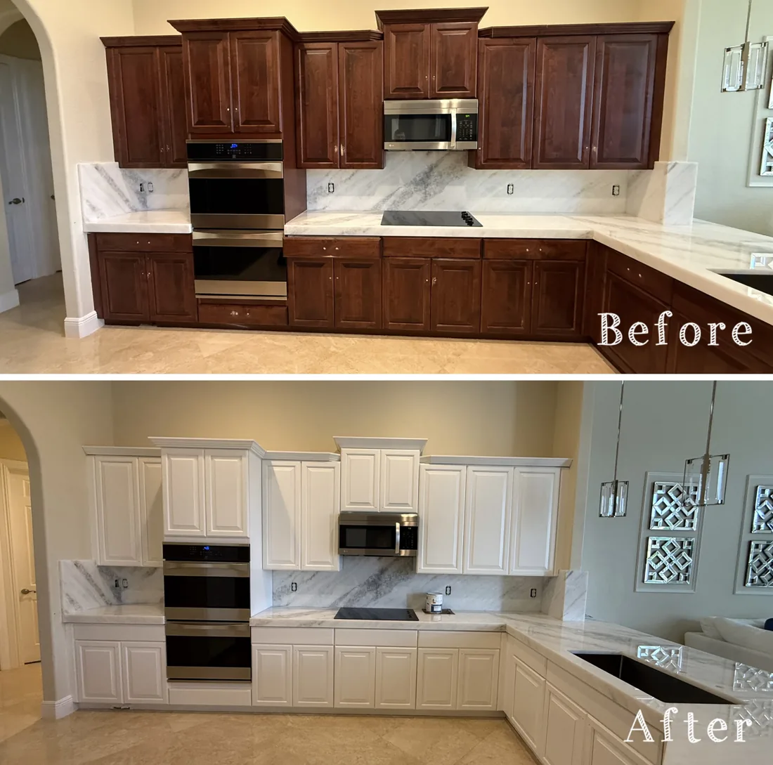 Kitchen cabinets — before and after refinishing
