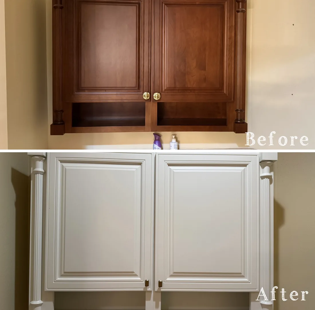 Cabinet refinish — before and after refinishing