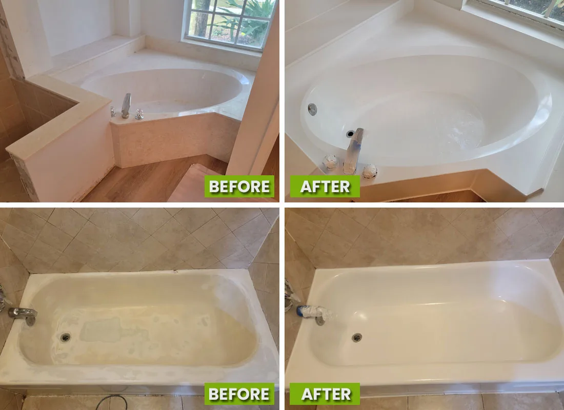 Bathtubs — before and after reglazing