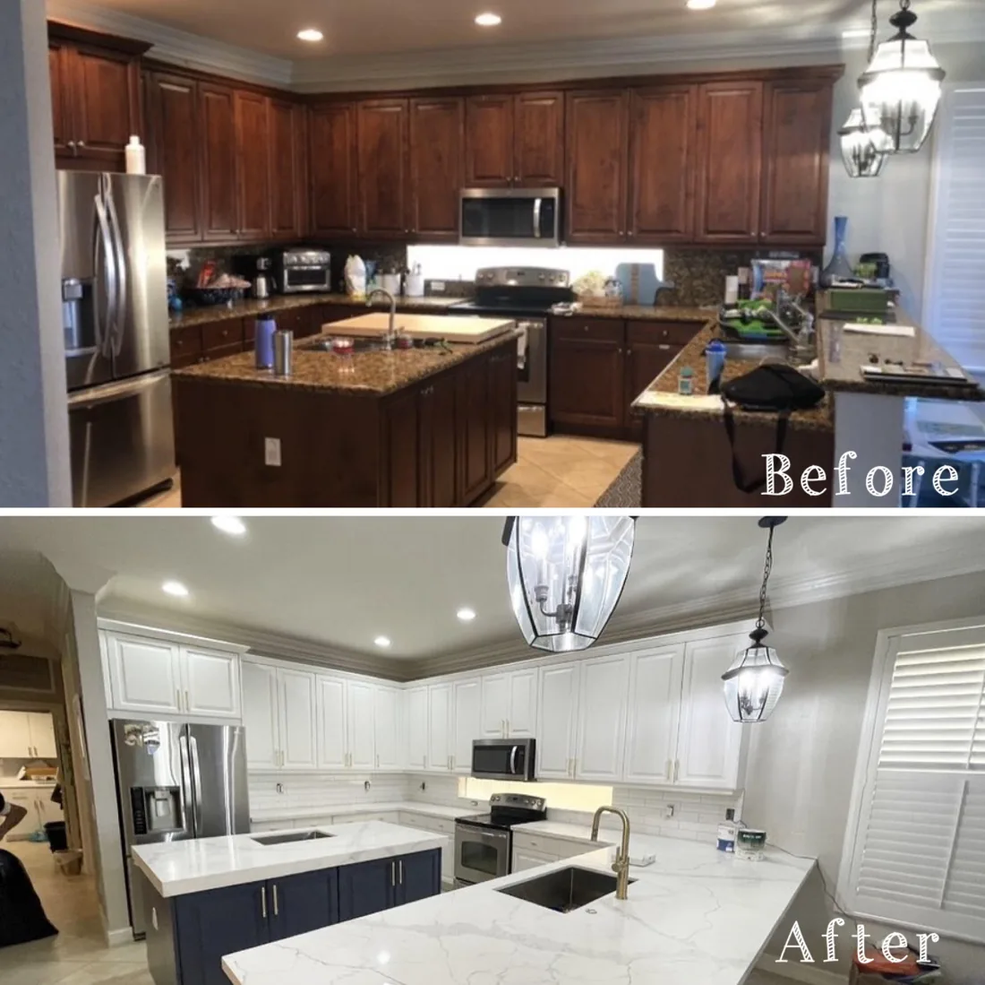 Kitchen cabinets — before and after refinishing