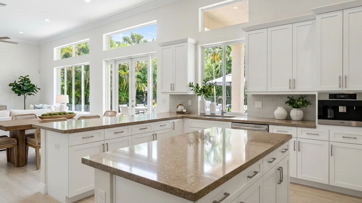 Freshly refinished kitchen countertop in a bright Boca Raton home