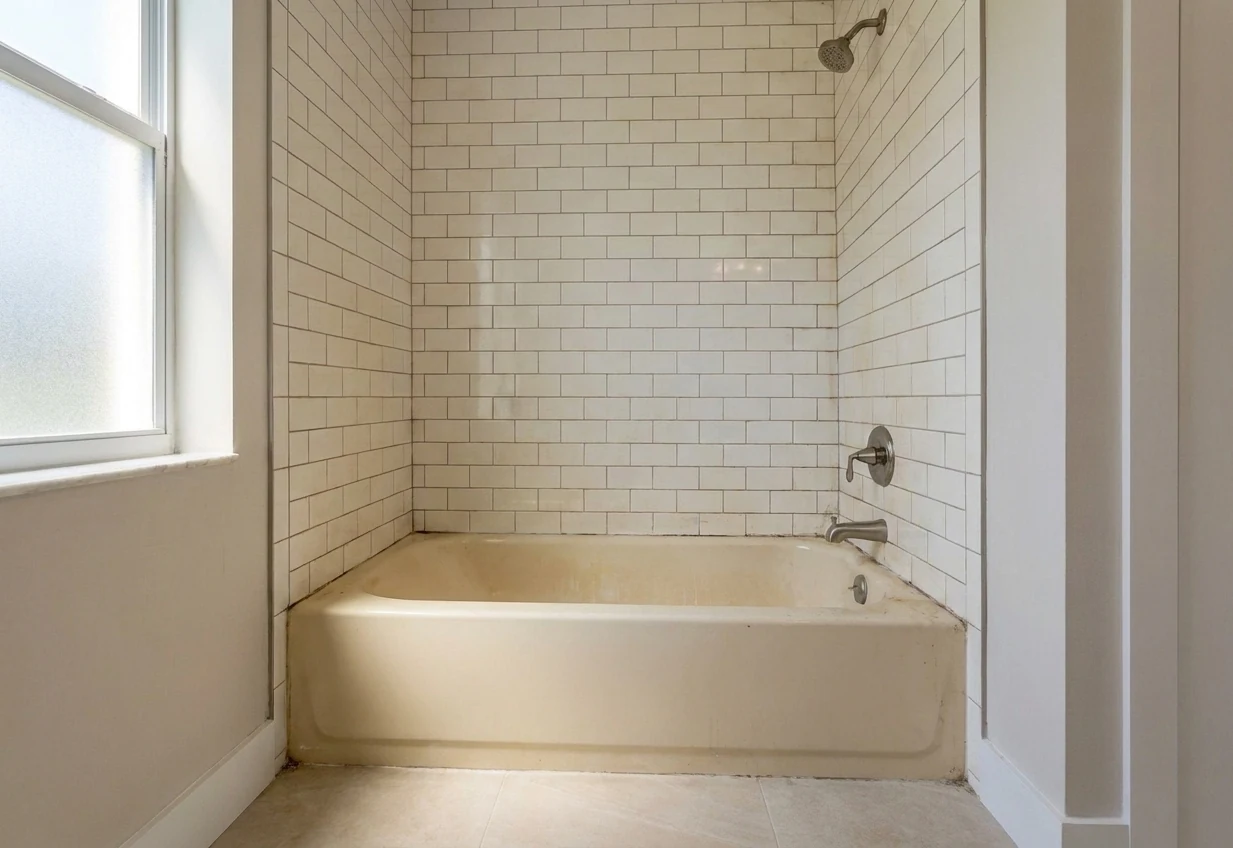 Bathtub and tile before refinishing