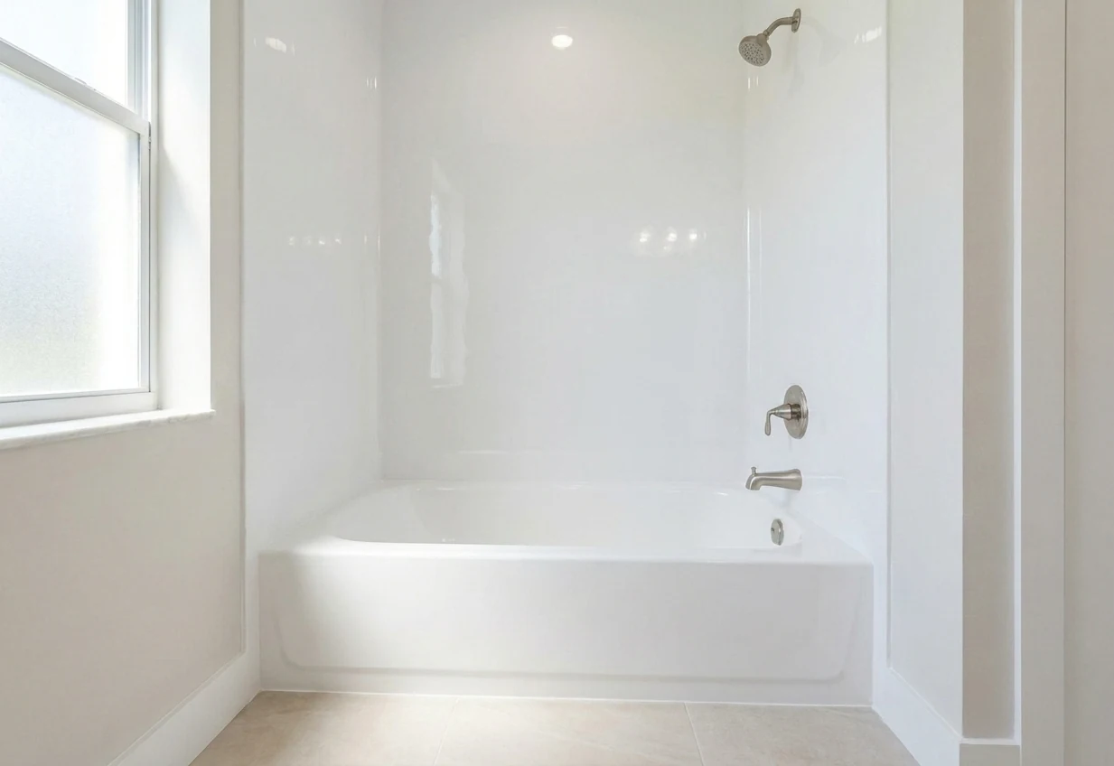 Bathtub and tile after refinishing — sealed, smooth finish